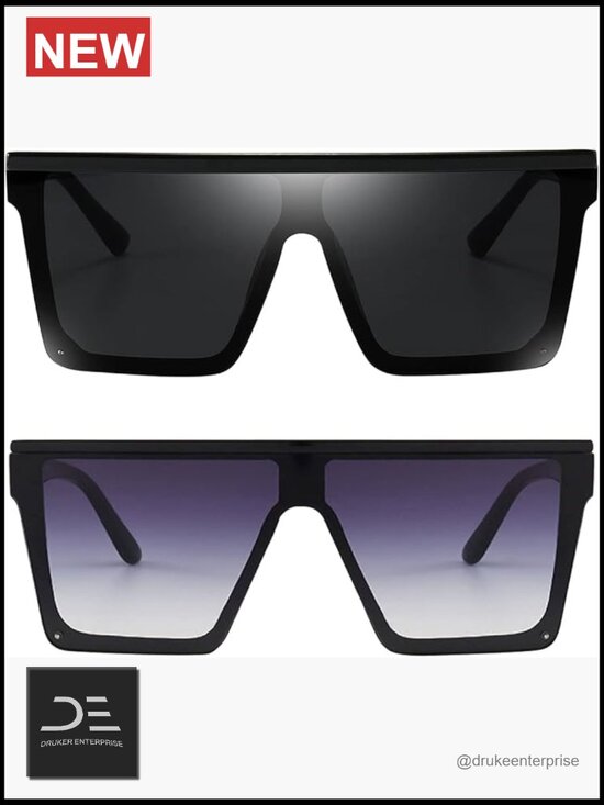 Oversized Square Sunglasses Flat Top Big Black Frame Unisex